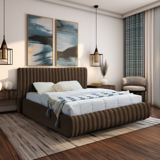 Nico Velvet Queen Bed Brown - Gate FurnitureQueen Bed