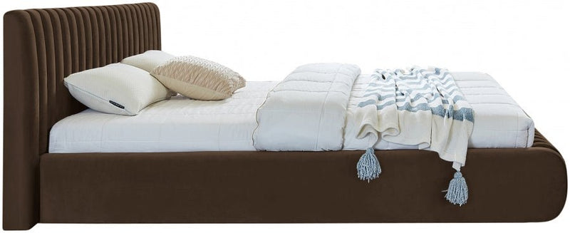Nico Velvet Queen Bed Brown - Gate FurnitureQueen Bed