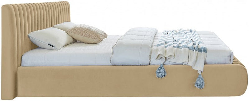 Nico Velvet Queen Bed Camel - Gate FurnitureQueen Bed