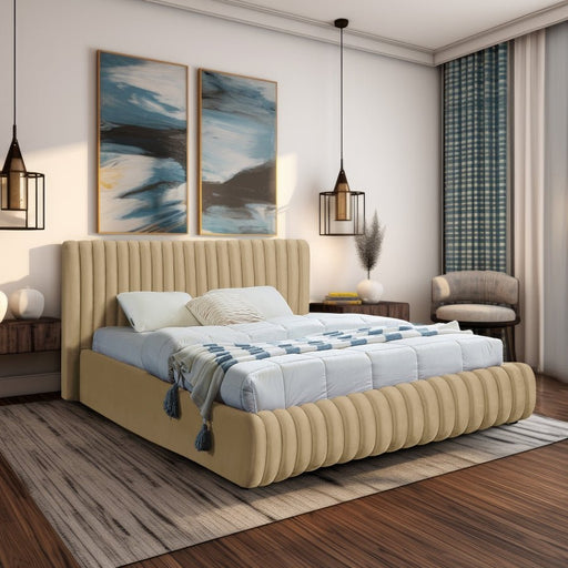 Nico Velvet Queen Bed Camel - Gate FurnitureQueen Bed