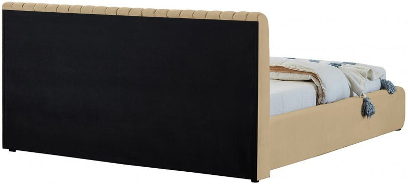 Nico Velvet Queen Bed Camel - Gate FurnitureQueen Bed