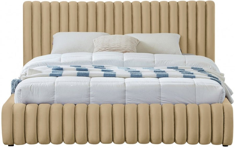 Nico Velvet Queen Bed Camel - Gate FurnitureQueen Bed