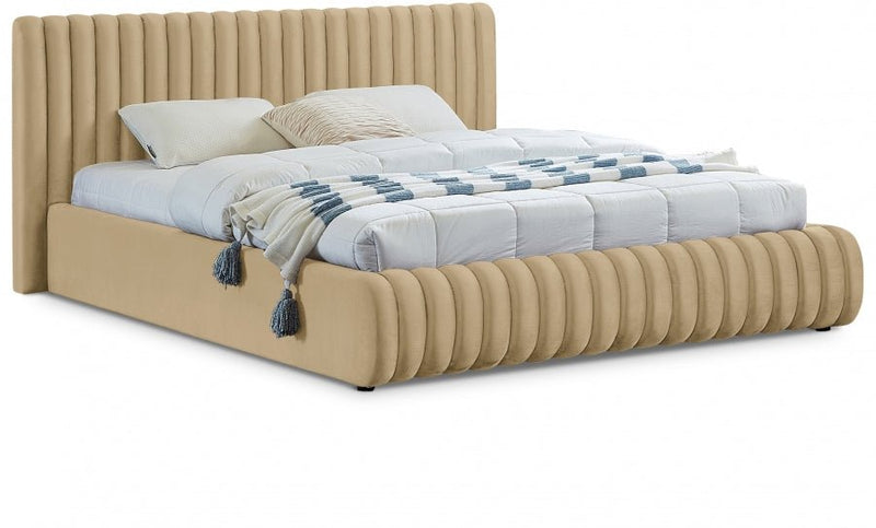 Nico Velvet Queen Bed Camel - Gate FurnitureQueen Bed