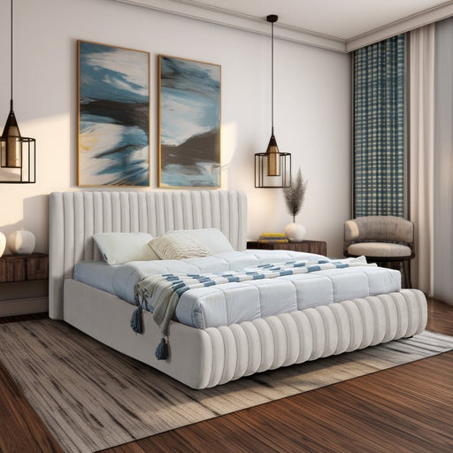 Nico Velvet Queen Bed Cream - Gate FurnitureQueen Bed