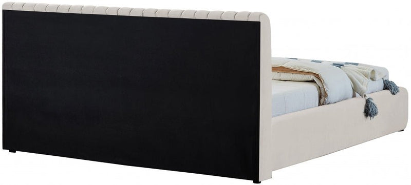 Nico Velvet Queen Bed Cream - Gate FurnitureQueen Bed