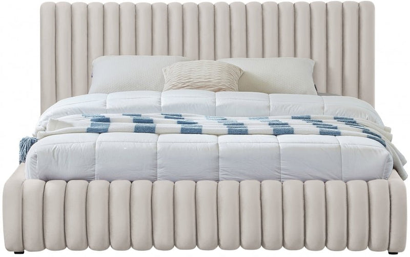 Nico Velvet Queen Bed Cream - Gate FurnitureQueen Bed