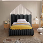 Nico Velvet Twin Bed Black - Gate FurnitureTwin Bed