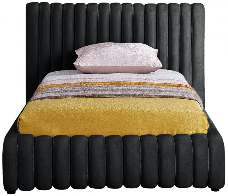 Nico Velvet Twin Bed Black - Gate FurnitureTwin Bed