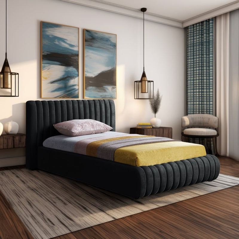 Nico Velvet Twin Bed Black - Gate FurnitureTwin Bed