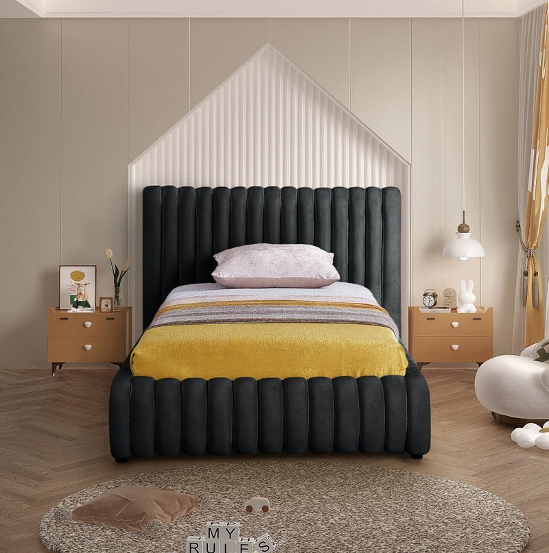 Nico Velvet Twin Bed Black - Gate FurnitureTwin Bed
