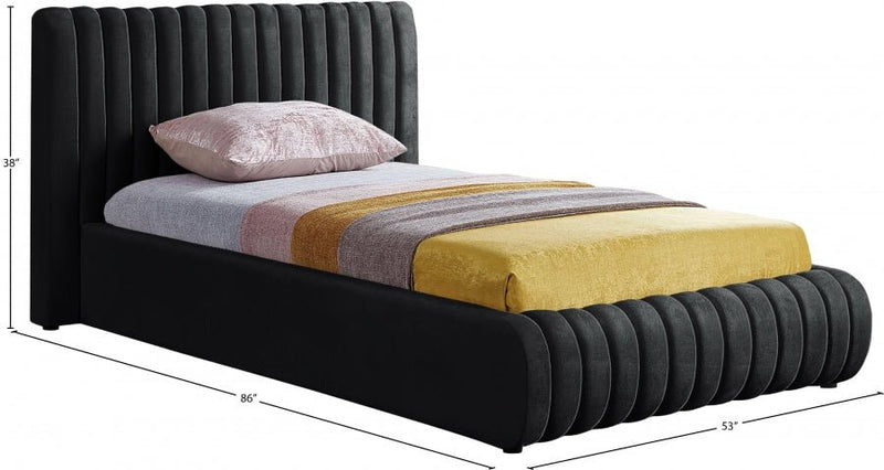 Nico Velvet Twin Bed Black - Gate FurnitureTwin Bed