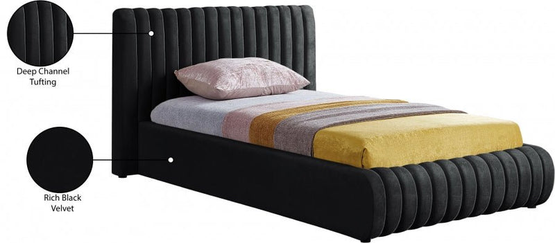 Nico Velvet Twin Bed Black - Gate FurnitureTwin Bed
