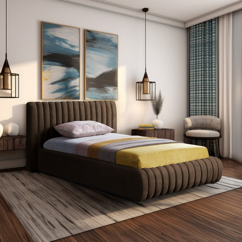 Nico Velvet Twin Bed Brown - Gate FurnitureTwin Bed