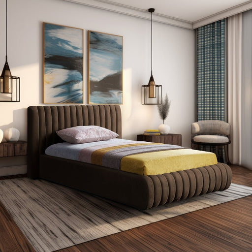 Nico Velvet Twin Bed Brown - Gate FurnitureTwin Bed