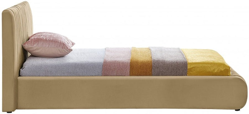 Nico Velvet Twin Bed Camel - Gate FurnitureTwin Bed