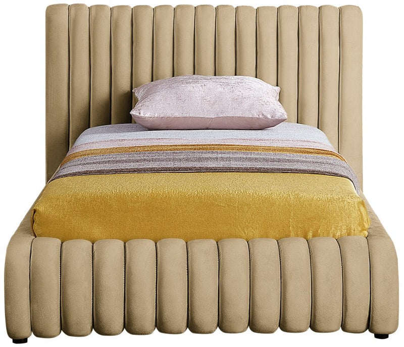 Nico Velvet Twin Bed Camel - Gate FurnitureTwin Bed