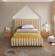 Nico Velvet Twin Bed Camel - Gate FurnitureTwin Bed
