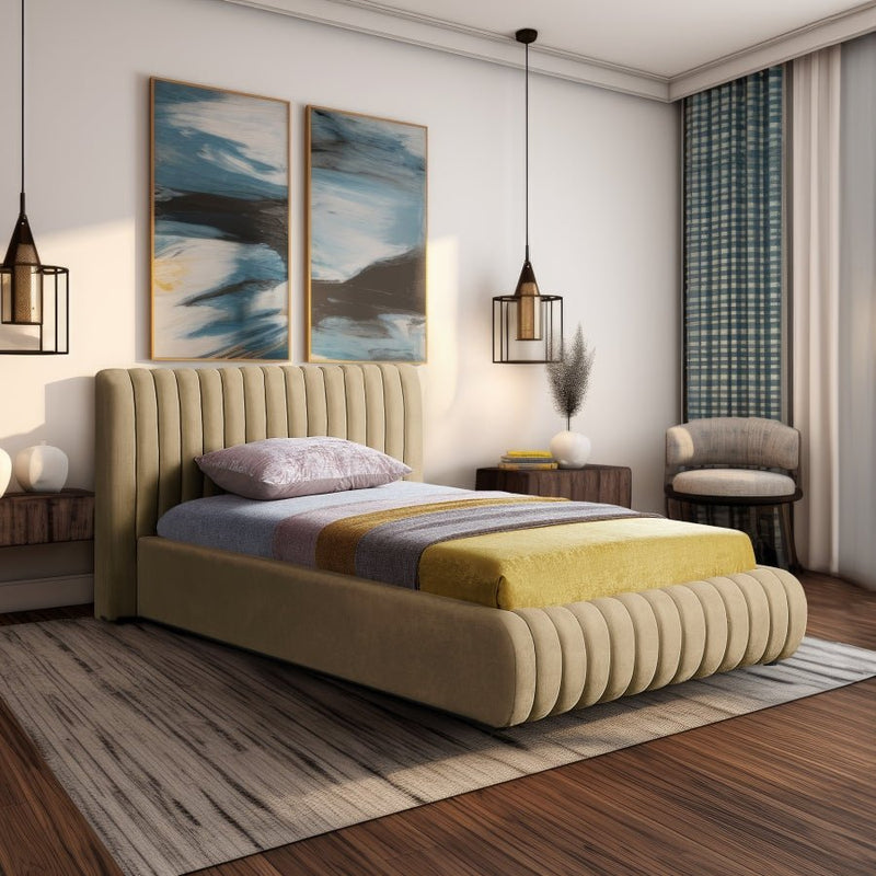 Nico Velvet Twin Bed Camel - Gate FurnitureTwin Bed