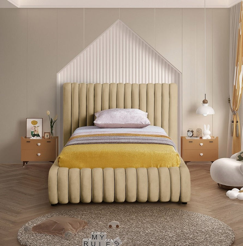Nico Velvet Twin Bed Camel - Gate FurnitureTwin Bed