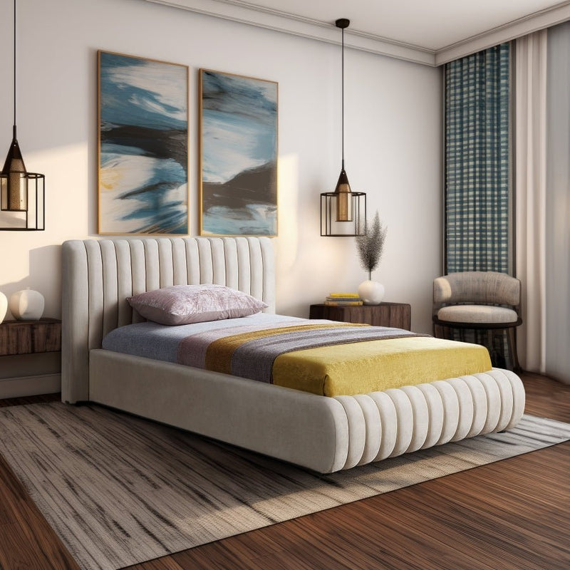 Nico Velvet Twin Bed Cream - Gate FurnitureTwin Bed
