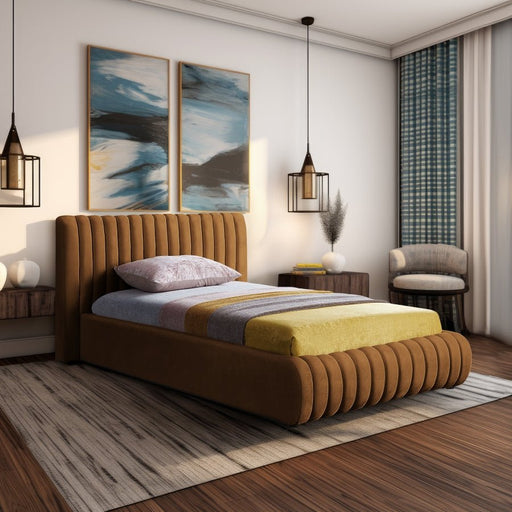 Nico Velvet Twin Bed Saddle - Gate FurnitureTwin Bed
