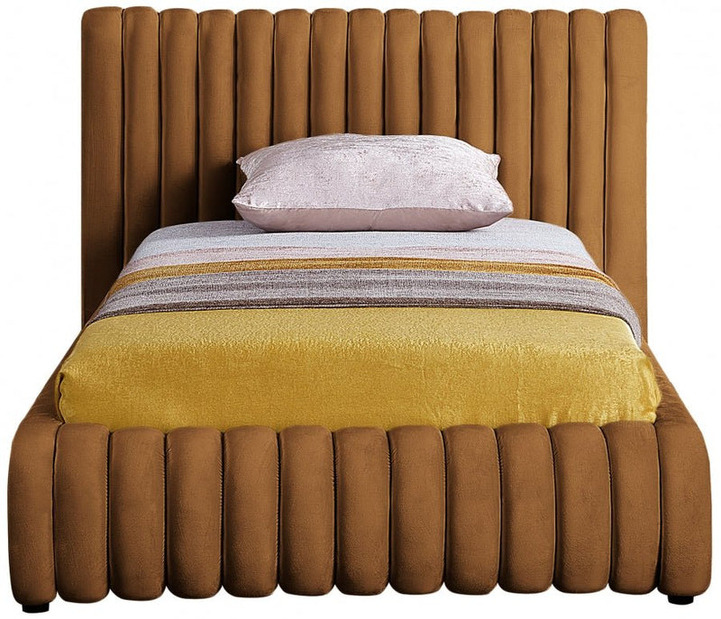 Nico Velvet Twin Bed Saddle - Gate FurnitureTwin Bed