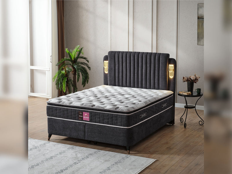 Nilufer Storage Bed With Headboard - Queen in Anthracite - 200-ELIF-NIL-150-EY380-SB