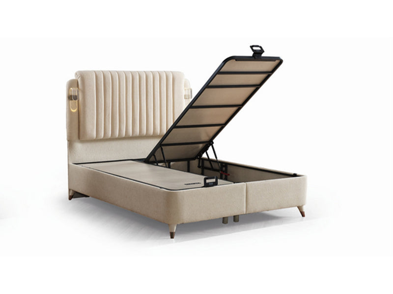 Nilufer Storage Bed With Headboard - Queen in Beige - 200-ELIF-NIL-150-EY382-SB