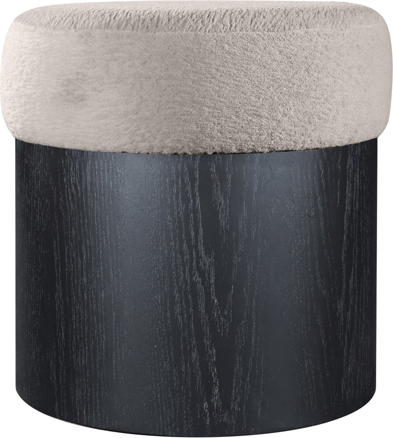 Nimes Velour Fur Fabric Upholstered Ottoman in Beige - 22078Beige