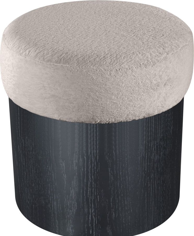 Nimes Velour Fur Fabric Upholstered Ottoman in Beige - 22078Beige