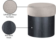 Nimes Velour Fur Fabric Upholstered Ottoman in Beige - 22078Beige