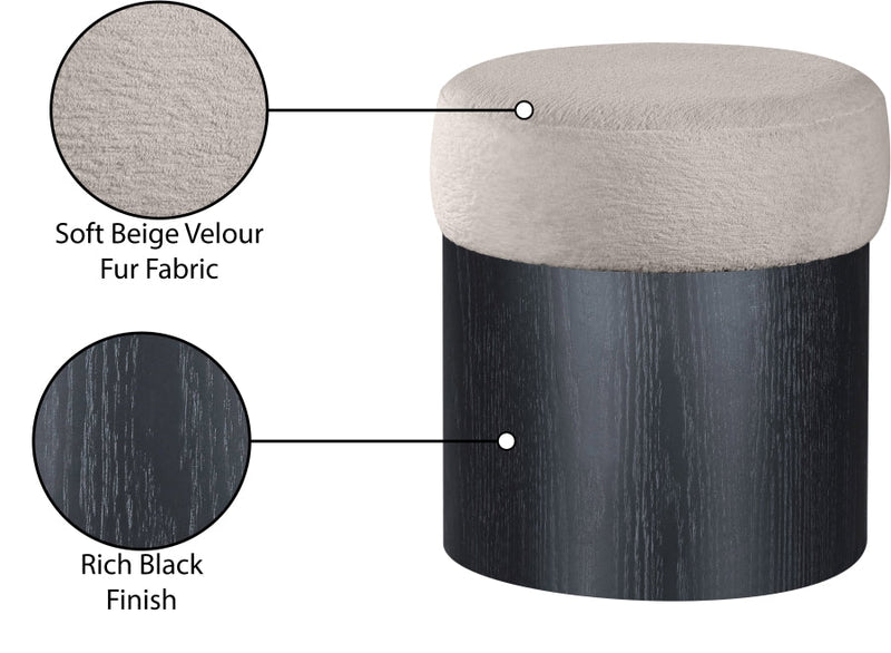 Nimes Velour Fur Fabric Upholstered Ottoman in Beige - 22078Beige