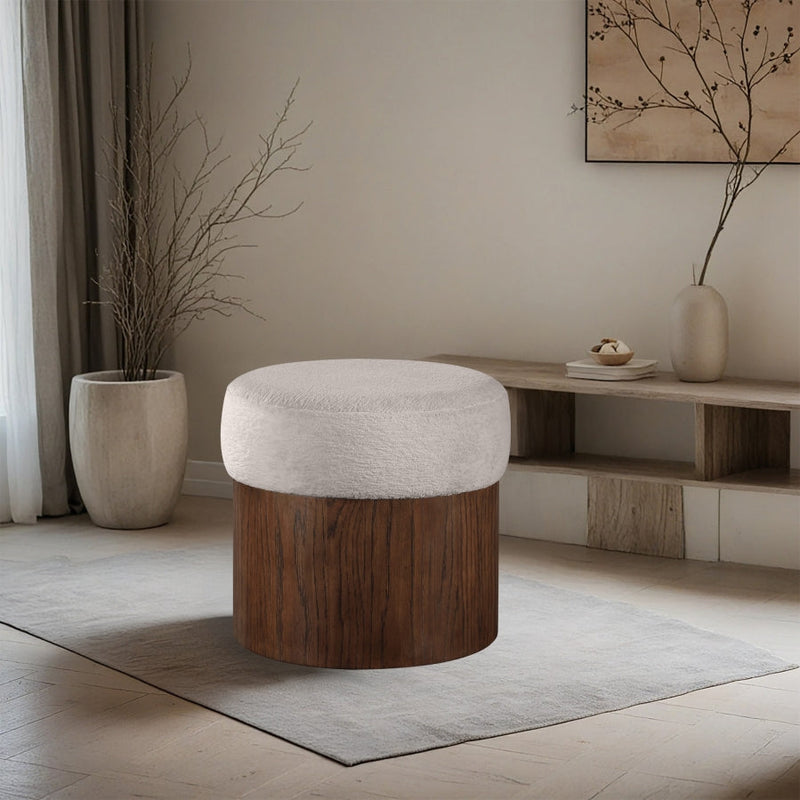 Nimes Velour Fur Fabric Upholstered Ottoman in Beige - 22079Beige