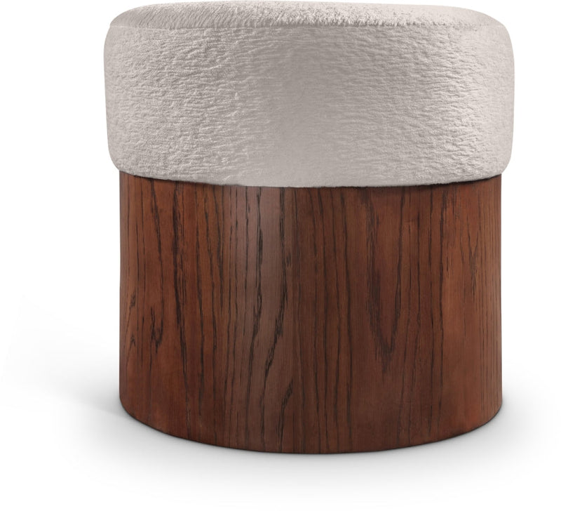 Nimes Velour Fur Fabric Upholstered Ottoman in Beige - 22079Beige