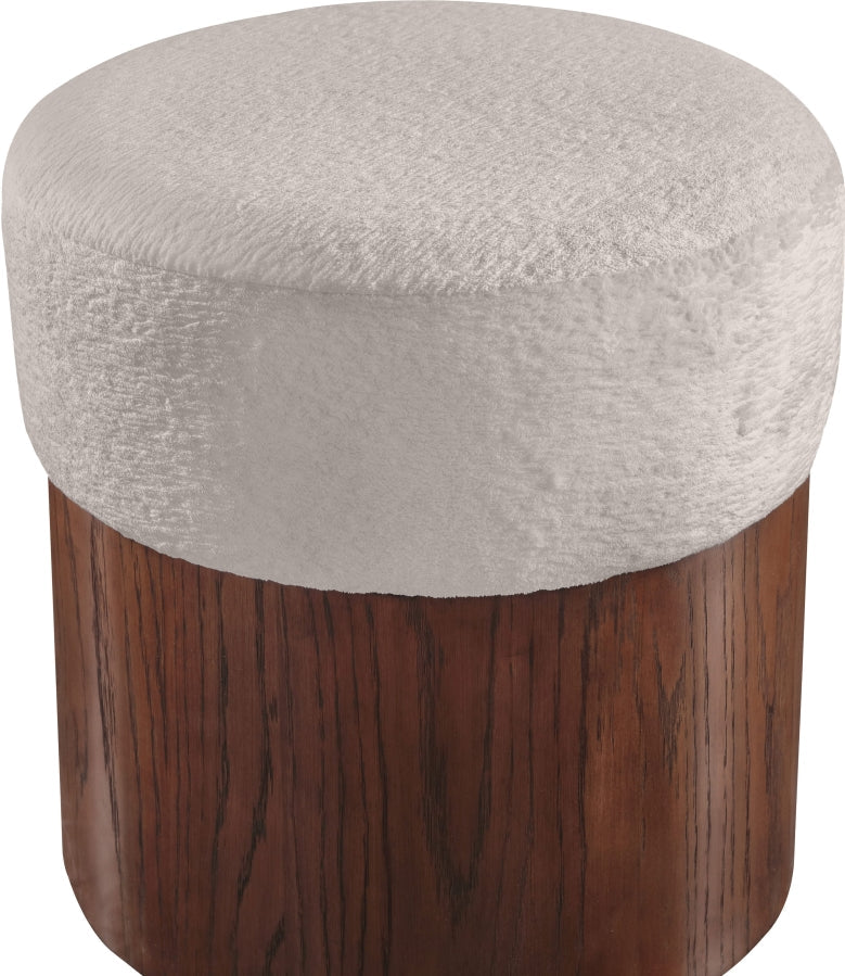Nimes Velour Fur Fabric Upholstered Ottoman in Beige - 22079Beige