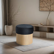 Nimes Velour Fur Fabric Upholstered Ottoman in Black - 22077Black