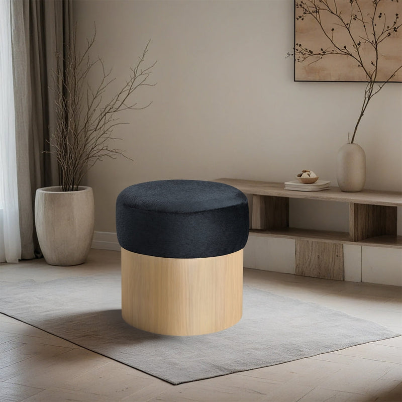 Nimes Velour Fur Fabric Upholstered Ottoman in Black - 22077Black