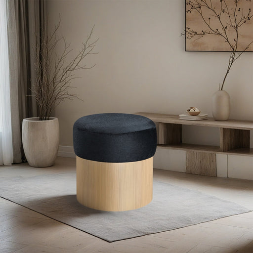Nimes Velour Fur Fabric Upholstered Ottoman in Black - 22077Black