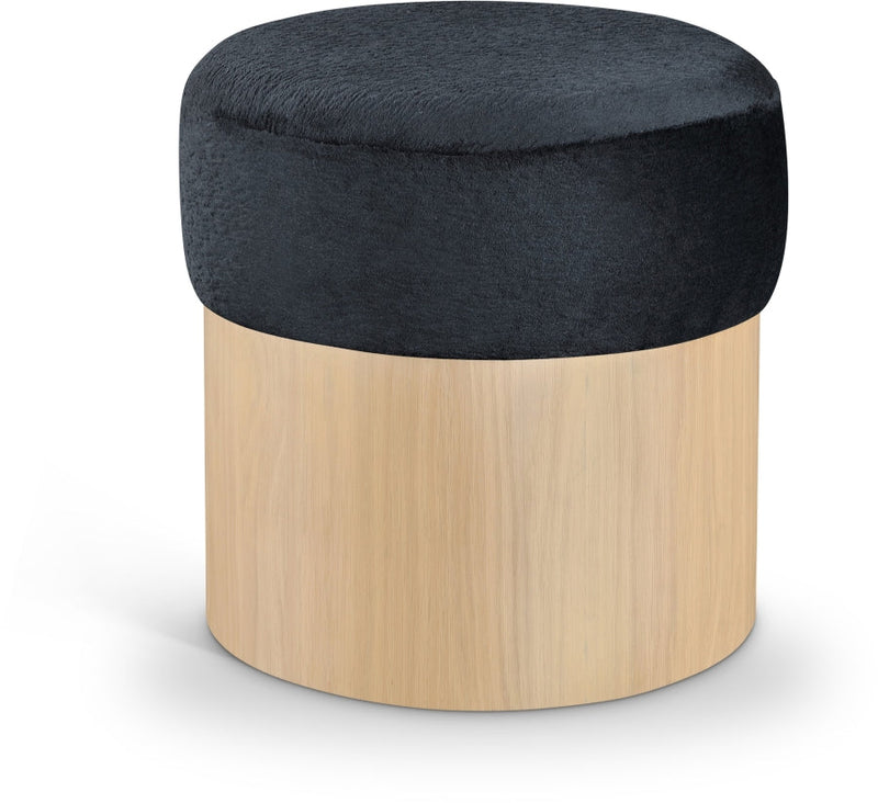 Nimes Velour Fur Fabric Upholstered Ottoman in Black - 22077Black