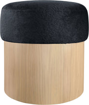 Nimes Velour Fur Fabric Upholstered Ottoman in Black - 22077Black