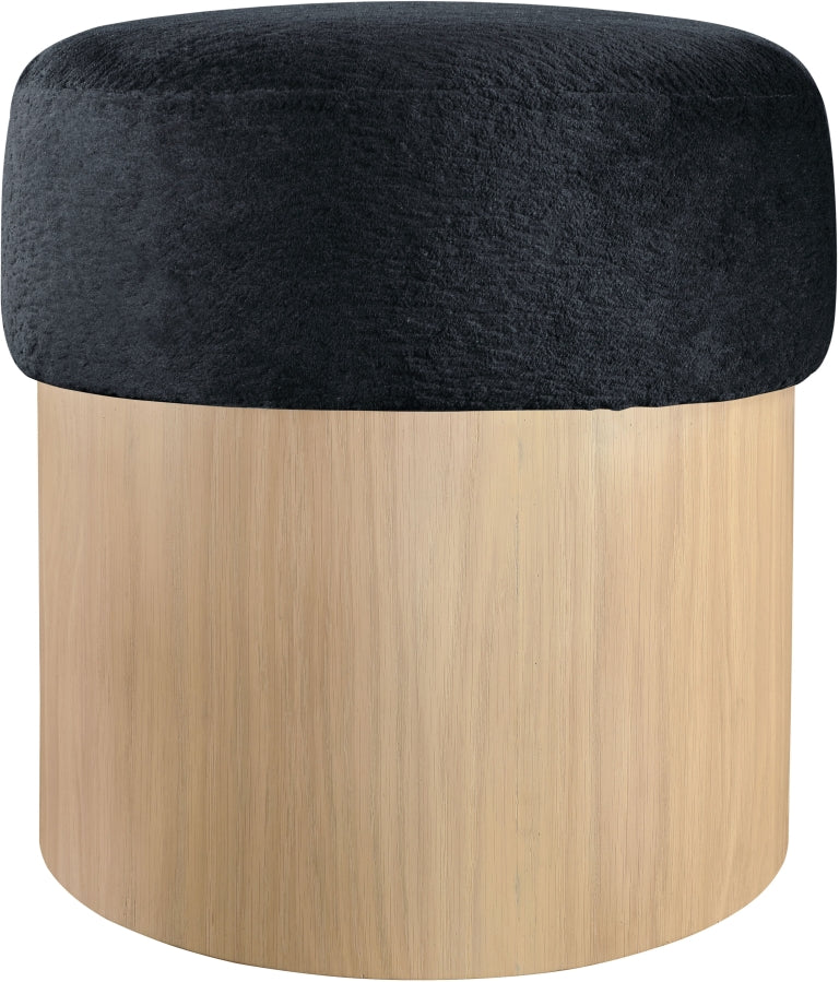 Nimes Velour Fur Fabric Upholstered Ottoman in Black - 22077Black