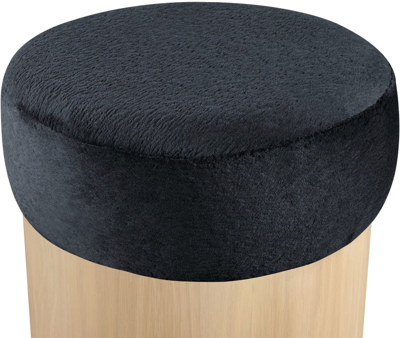 Nimes Velour Fur Fabric Upholstered Ottoman in Black - 22077Black