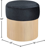 Nimes Velour Fur Fabric Upholstered Ottoman in Black - 22077Black