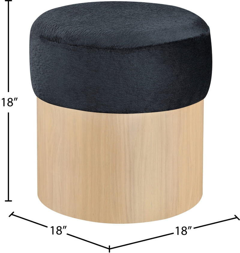 Nimes Velour Fur Fabric Upholstered Ottoman in Black - 22077Black