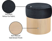 Nimes Velour Fur Fabric Upholstered Ottoman in Black - 22077Black