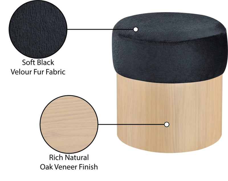 Nimes Velour Fur Fabric Upholstered Ottoman in Black - 22077Black