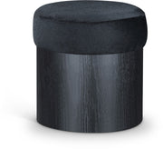 Nimes Velour Fur Fabric Upholstered Ottoman in Black - 22078Black