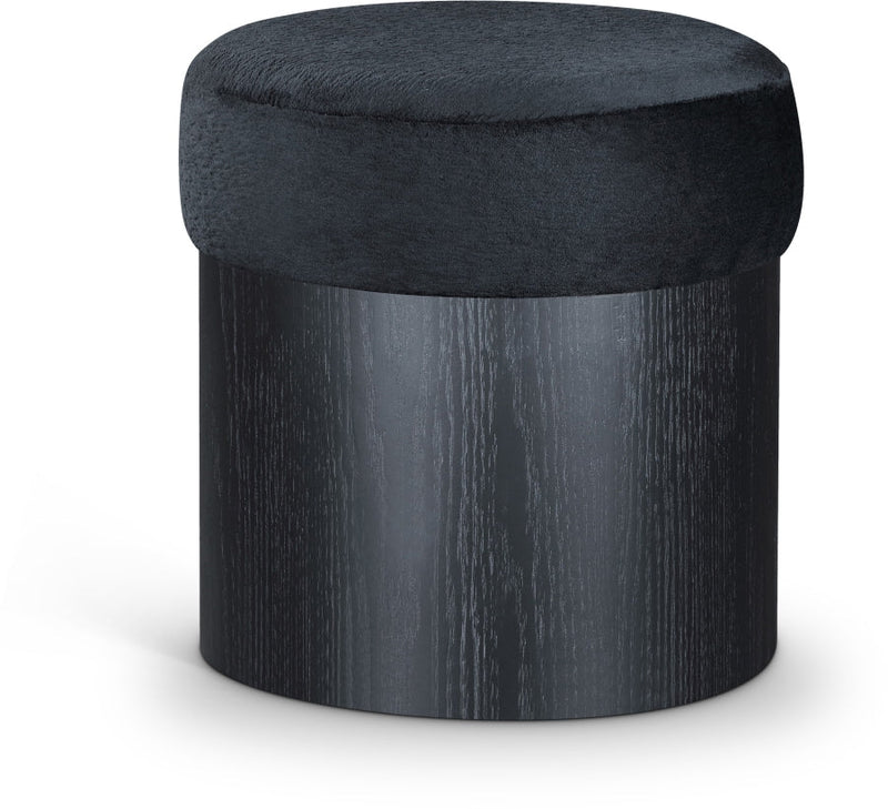 Nimes Velour Fur Fabric Upholstered Ottoman in Black - 22078Black