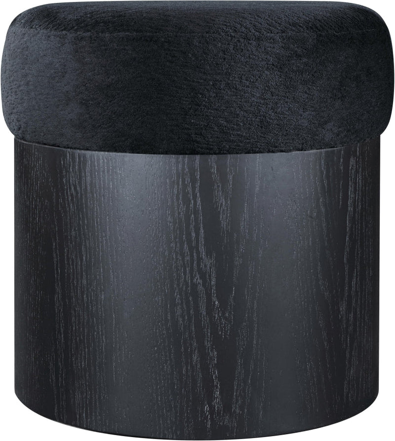 Nimes Velour Fur Fabric Upholstered Ottoman in Black - 22078Black