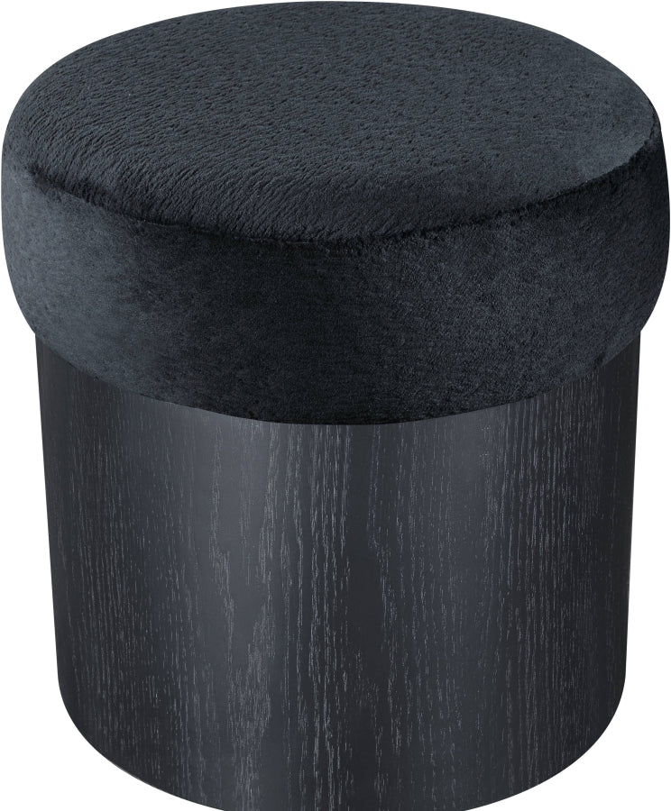 Nimes Velour Fur Fabric Upholstered Ottoman in Black - 22078Black